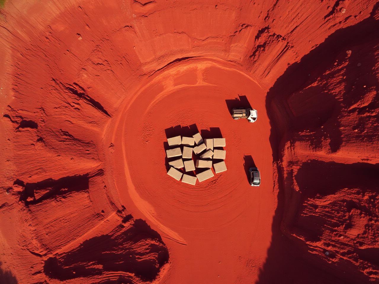 Aerial view of laterite stone quarry
